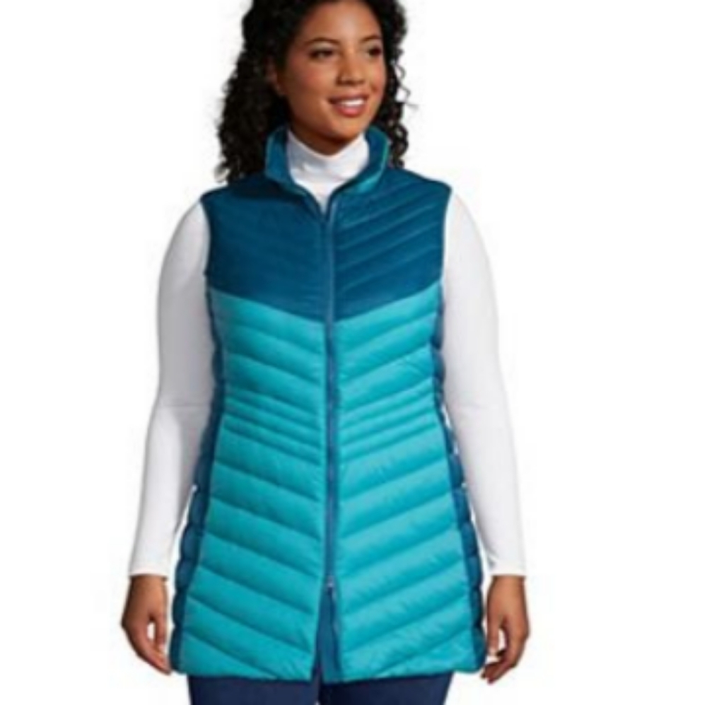 2 Tone Long Packable Lightweight Down Vest 2x